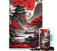 Puzzle Pagoda del Sole Rosso, 1000 pezzi per adulti, rafforza la memoria, calma la mente, qualità, bordo caldo, sorpresa (38x52cm)