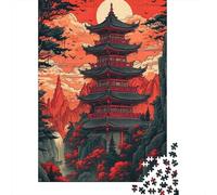 Puzzle Pagoda Luna Rossa Stile Ukiyo-e, 1000 pezzi carta riciclata adulti, puzzle estremamente difficile stimolante 38x26cm/1000pcs