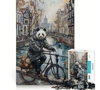 Puzzle Panda Bicicletta Amsterdam da 1000 pezzi per adulti, regalo, gioco di logica, svago, divertimento, qualità, bordo, bel regalo (50x75cm)