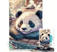 Puzzle Panda in relax alle terme per ragazzi, 1000 pezzi, gioco per allenare la mente, rilassante, artistico, da assemblare, (38x26cm)