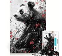 Puzzle "Panda in un campo di fiori" da 1000 pezzi per adolescenti, gioco cognitivo, passatempo rilassante, bordo premium, lista dei desideri di Babbo Natale (38x26cm)