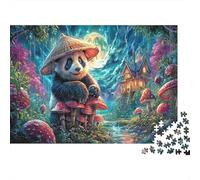 Puzzle Panda with Hat in Rainy Night 1000 Pezzi Per Adulti Wildlife - Rilassamento Di Giochi, Gioco Familiare, Pratica Parete Da Decorazione E Regalo 52x38cm/1000pcs