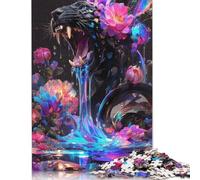 Puzzle "Pantera Furia Floreale" da 1000 pezzi per adulti, puzzle in legno, gioco di sfida per l'esercizio mentale, regali di intrattenimento, attività per famiglie (38x26 cm)