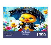 Puzzle paperella gialla di gomma sotto la pioggia, carina e allegra, 1000 pezzi, decompressione, gioco divertente e stimolante, 52x38cm
