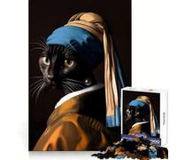 Puzzle parodia del Gatto con l'orecchino di perla per adolescenti,1000 pezzi,stimolante per la mente,per il tempo libero,ad incastro,elegante,regalo di Natale (38x26cm)