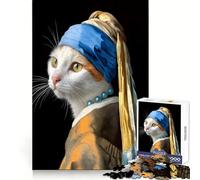 Puzzle parodia del Gatto con l'orecchino di perla per adolescenti,1000 pezzi,stimolante per la mente,per il tempo libero,ad incastro,elegante,regalo di Natale (38x52cm)