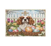 Puzzle pasquale Cavalier King Charles Spaniel per adulti 1000 pezzi, puzzle in legno con cucciolo di croce in fattoria, decorazioni stampate vintage per feste di intrattenimento