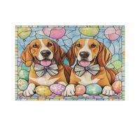 Puzzle pasquale con cane Coonhound primaverile per adulti, 300 pezzi, puzzle in legno con uova in vetro colorato, divertenti decorazioni per animali domestici per l'intrattenimento domestico