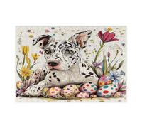 Puzzle pasquale primavera Catahoulas leopardo cane puzzle per adulti 300 pezzi, puzzle vintage in legno con uova floreali cuccioli, divertente decorazione per animali domestici per l'intrattenimento