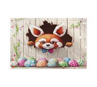 Puzzle pasquale primavera panda rosso per adulti 1000 pezzi, divertenti uova rustiche animali puzzle in legno, decorazione in legno per casa intrattenimento