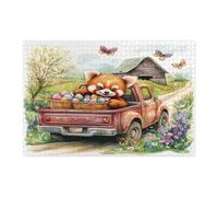 Puzzle pasquale primavera panda rosso per adulti 1000 pezzi, puzzle stampati in legno con uova di camion in fattoria, decorazioni per feste di intrattenimento