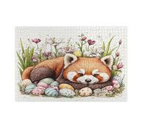Puzzle pasquale primavera panda rosso per adulti 1000 pezzi, puzzle vintage in legno con uova floreali animali, divertente decorazione per la casa