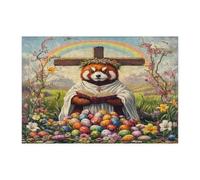 Puzzle pasquale primavera panda rosso per adulti, 300 pezzi, uova di croce retrò, puzzle in legno stampato con animali, decorazioni per feste di intrattenimento