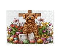 Puzzle pasquale primaverile Airedale Terrier per adulti 500 pezzi, uova di campagna, fiori, cuccioli, decorazioni divertenti per la casa