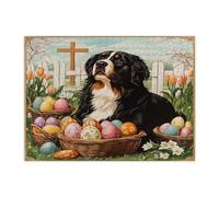 Puzzle pasquale primaverile bernese Mountain Dog per adulti 500 pezzi, puzzle in legno con uova di fattoria incrociate cuccioli, decorazioni stampate vintage per feste di intrattenimento
