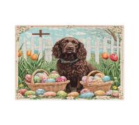 Puzzle pasquale primaverile con cane Boykin Spaniel per adulti, 300 pezzi, puzzle in legno con uova di fattoria incrociate cuccioli, decorazioni stampate vintage per feste di intrattenimento
