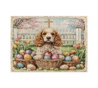 Puzzle pasquale primaverile con cane Cocker Spaniel per adulti, 500 pezzi, puzzle in legno con uova di fattoria incrociate cuccioli, decorazioni stampate vintage per feste di intrattenimento