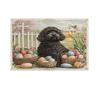 Puzzle pasquale primaverile portoghese cane d'acqua per adulti 1000 pezzi, puzzle in legno con uova di fattoria incrociate cuccioli, decorazioni stampate vintage per feste di intrattenimento