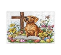 Puzzle pasquale primaverile Rhodesian Ridgeback per adulti 1000 pezzi, uova di campagna, fiori, cuccioli, decorazioni divertenti per l'intrattenimento domestico