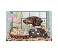 Puzzle pasquale tedesco con puntatore a pelo duro, per adulti, 1000 pezzi, puzzle in legno con cucciolo di Victoria Country, decorazione stampata per intrattenimento creativo