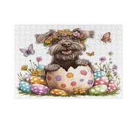 Puzzle pasquale tedesco con puntatore a pelo metallico, per adulti, 300 pezzi, divertenti uova carine cucciolo puzzle in legno stampato, decorazioni con motivo floreale per l'intrattenimento domestico