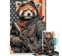Puzzle patriottico da 1000 pezzi con soldato panda rosso per adulti e ragazzi, gioco di logica, relax, taglio perfetto, oggetto da regalo di Babbo Natale (38x52cm)
