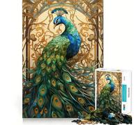 Puzzle Peecock con vetrata colorata, 1000 pezzi, per adolescenti, per rafforzare la memoria, ideale per la casa e il tempo libero, con bordi puliti, un regalo prezioso (38x52cm)