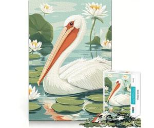 Puzzle "Pellicano nello stagno delle ninfee" per ragazzi, 1000 pezzi, gioco mentale, divertimento per il tempo libero, taglio di alta qualità, regalo pensato con cura (38x26cm)