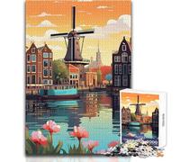 Puzzle per adolescenti 1000 Amsterdam Windmill Travel Gioco stimolante Giocattoli Analisi e logica Regali di Babbo Natale segreto Dimensioni 38x26cm