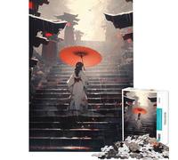 Puzzle per adolescenti 1000 Donna in kimono con ombrello sulle scale Gioco pratico Giocattolo Gioco intellettuale Regalo di compleanno per donne (Dimensioni 38x52cm)
