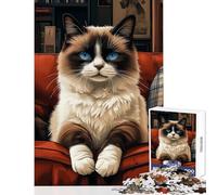 Puzzle per adolescenti 1000 Gatto Ragdoll sul divano rosso Giocattoli fai da te Ottimo regalo per giochi Gioco rompicapo Aiuta il cervello a esercitare Dimensioni 38x52cm