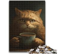 Puzzle per adolescenti 1000 giocattoli educativi a forma di gatto che beve caffè, decorazioni per la casa uniche e regali per ragazzi dai 14 anni in su, 26x38cm