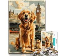 Puzzle per adolescenti 1000 Golden Retriever sotto il Big Ben Puzzle per adulti,giochi di attività per famiglie impegnativi Giocattolo fai da te per regali di decorazione da parete per la casa