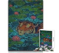 Puzzle per adolescenti 1000 illustrazioni di tigri che nuotano nello stagno delle ninfee Gioco pratico per trascorrere il tempo in casa Regali di Babbo Natale segreto (dimensioni 38x52cm)