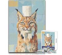 Puzzle per adolescenti 1000 linci con cappello di carta igienica, gioco di sfida unico, sfida difficile, regali di compleanno, dimensioni 38x52cm