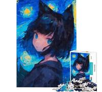 Puzzle per adolescenti 1000 Notte Stellata Gatto Nekomimi Gioco Pratico Giocattolo Gioco Intellettuale Regalo di Compleanno Regalo per Donne (Dimensioni 75x50cm)