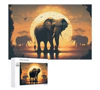 Puzzle Per Adolescenti 1000 PCS African Sunset with Elephants Puzzle Divertenti Da Assemblare, Modelli, Regali Unici Per Compleanno E Natale 1000 PCS