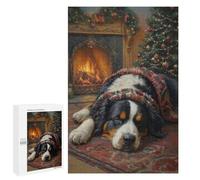 Puzzle Per Adolescenti 1000 PCS Bernese Mountain Dog Sleeping by Christmas Fireplace Puzzle Giochi Rilassanti Decorazione Per La Casa Regali Unici Per Compleanno 1000 PCS