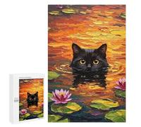 Puzzle Per Adolescenti 1000 PCS Black Cat in Water Lilies Puzzle Per Adulti Giochi Divertenti Perfetto Per Decorare E Fare Regali A Tutta La Famiglia 1000 PCS