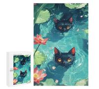 Puzzle Per Adolescenti 1000 PCS Black Cats in Water Lilies Puzzle Per Adulti Giochi Rilassanti Ma Divertenti E Umoristici Regali Unici Per Compleanno E Natale 1000 PCS