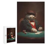 Puzzle Per Adolescenti 1000 PCS Cat Playing Poker with Cigar Puzzle Per Adulti Gioco Rompicapo Difficile Difficile Unico Compleanno E Regali 1000 PCS