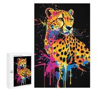 Puzzle Per Adolescenti 1000 PCS Colorful Cheetah Portrait on Black Background Puzzle Per Adulti, Gioco Rompicapo, Decorazione Perfetta, Divertimento A Casa, Attività, 1000 PCS