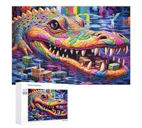 Puzzle Per Adolescenti 1000 PCS Colorful Crocodile in Abstract Cityscape Puzzle, Gioco Rompicapo, Regalo Di Compleanno, Attività Divertenti Da Fare A Casa, 1000 PCS