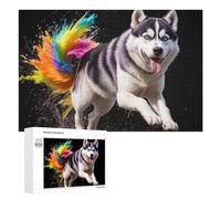 Puzzle Per Adolescenti 1000 PCS Colorful Husky Tail Explosion Puzzle Per Adulti Gioco Rompicapo Difficile Difficile Unico Compleanno E Regali 1000 PCS
