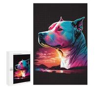 Puzzle Per Adolescenti 1000 PCS Colorful Sunset Dog Portrait Puzzle Per Adulti Giochi Rilassanti Sfida Difficile Attività Divertenti A Casa 1000 PCS
