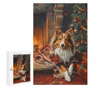 Puzzle Per Adolescenti 1000 PCS Cozy Christmas Shetland Sheepdog by Fireplace Painting Puzzle Per Adulti Giochi Rilassanti Ma Divertenti E Umoristici Regali Unici Per Compleanno E Natale 1000 PCS