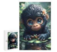 Puzzle Per Adolescenti 1000 PCS Cute Monkey with Frog on Lilypad Puzzle Per Adolescenti Migliora La Memoria Per Compleanno, Natale Bellissimo Gioco Dal Design 1000 PCS