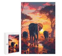Puzzle Per Adolescenti 1000 PCS Elephants Sunset Savanna Puzzle Per Adulti Giocattolo Decorazione Da Parete Vacanza A Casa Passatempo Per Compleanno, Natale 1000 PCS