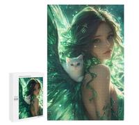 Puzzle Per Adolescenti 1000 PCS Enchanted Angel with White Cat Puzzle Per Adolescenti Migliora La Memoria Per Compleanno, Natale Bellissimo Gioco Dal Design 1000 PCS