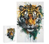 Puzzle Per Adolescenti 1000 PCS Fierce Tiger Watercolor Art Print Bold Wall Decor for Nature Lovers Tiger Portrait with Splashes... Puzzle Per Adulti Giochi Rilassanti Gara Di Velocità Manuale Sfida